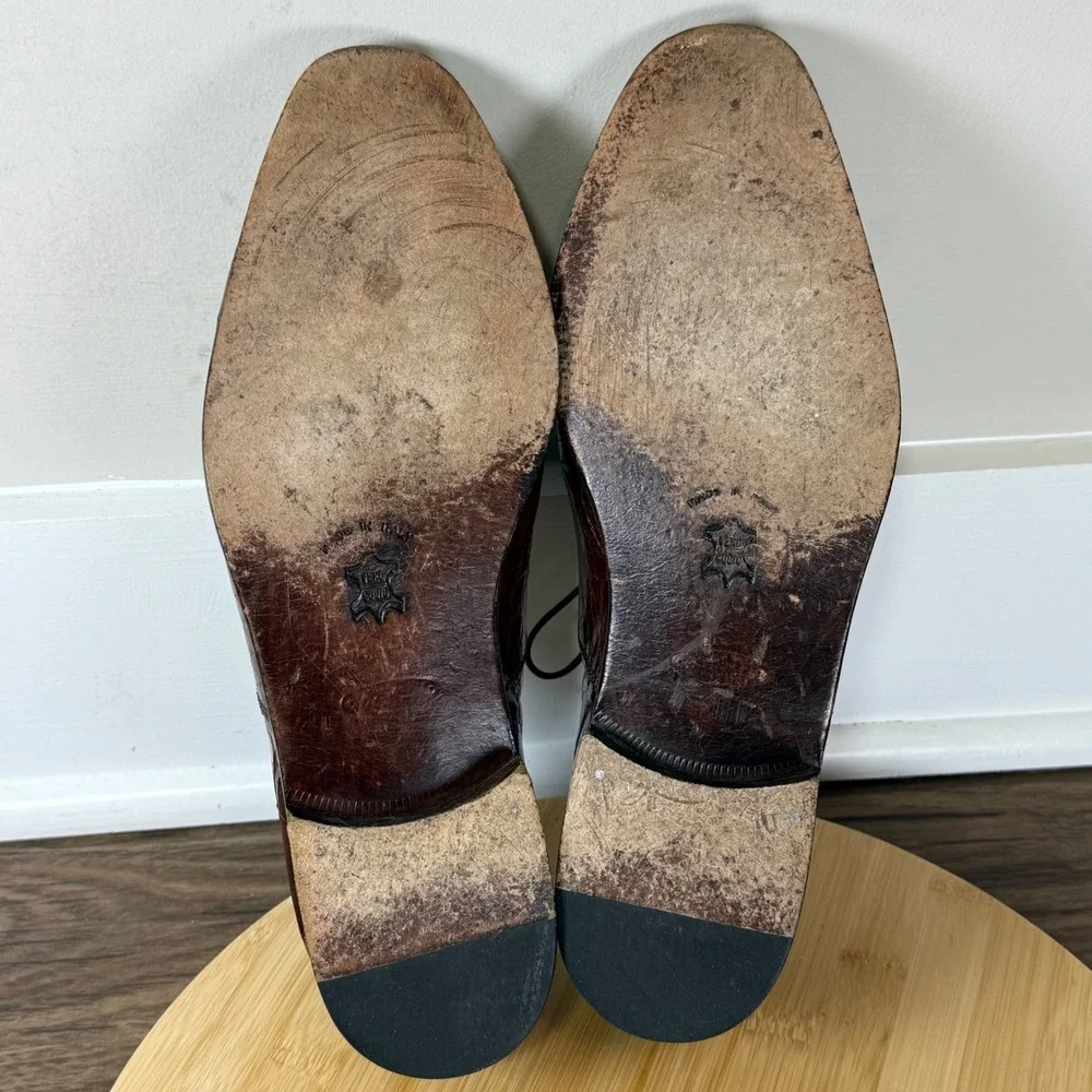 David Eden Gino Oxford Men 9.5M Brown Alligator Exotic Leather Italy Formal Rare